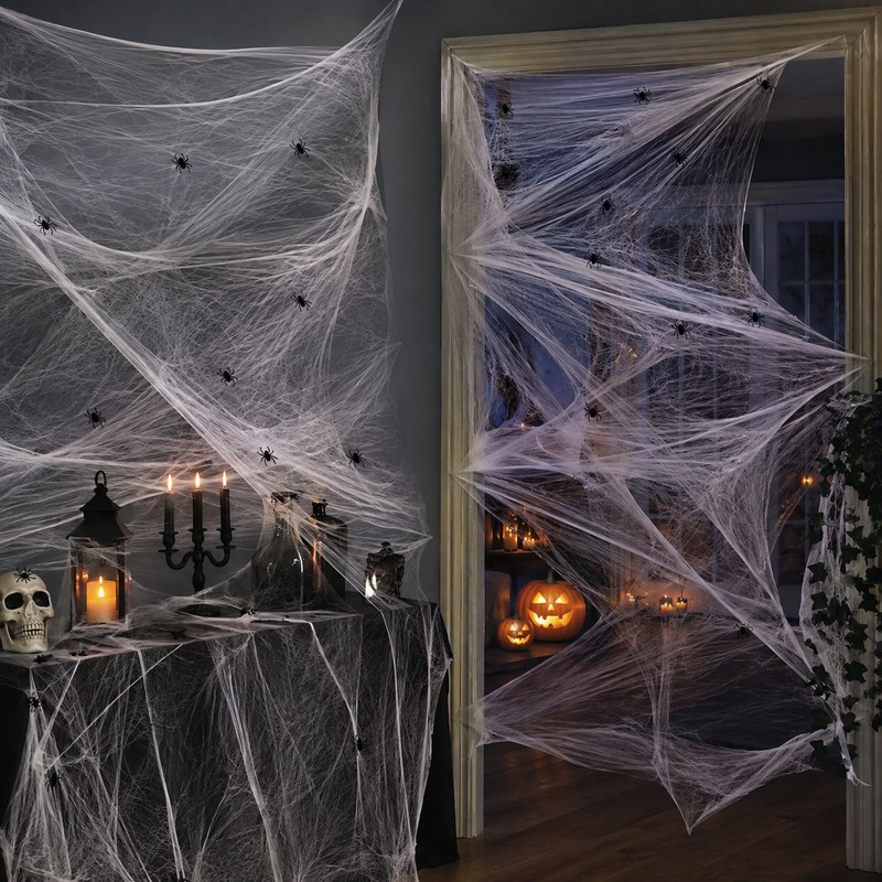 Halloween Spider Web Decorations for Party Décor – 4-Pack Stretchable
