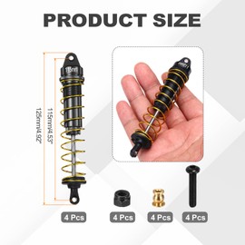 sourcing map RC Shock Absorber 1/10 115mm Aluminum Threaded Front & Rear Shock Absorber Damper Assembled Set for 1/10 RC Car Crawler Racing Truck, Black