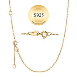 Suplight 925 Sterling Silver Chain Necklace Chain for Women Girls-1.1mm 22K Gold Plated Chain Necklace Thin & Sturdy-Adjustable Length-Italian Quality 16 Inch