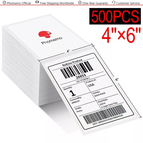 Phomemo 4 x 6 Fan-fold 500pcs Direct Thermal Shipping Label