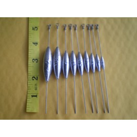 HOME MADE 7 PCS. STRAIGHT DOWN BOTTOM BOUNCER SINKER, 2 OZ. W/S. STEEL WIRE .041 X 5"