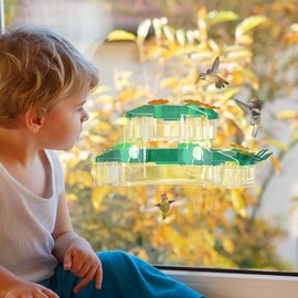 Birdream Window Hummingbird Feeders for Outdoors, with Strong Suction Cups & 7 Feeding Ports, Easy to Use and Maintain, Gift for Bird Lover, Plastic Bird Feeder, 2 Pack, 10oz Per Pack - Green