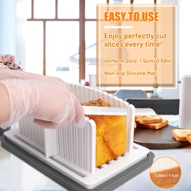 Homgaty Upgrade Bread Slicer for Homemade Bread, Bread Cutter Slicer with Crumb Tray, Bread Slicer Guide Adjustable Width Length, Foldable & Compact Bread Cutter for Homemade Bread Toast Bagel Cakes