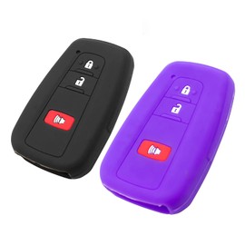 EYANBIS Silicone Key Fob Cover Fit for Toyota 4Runner C-HR Corolla RAV4 Highlander Prius Prime C V AWD-e Smart 3 Buttons Key Fob | Car Accessories | Remote Key Protection Case - Black & Purple