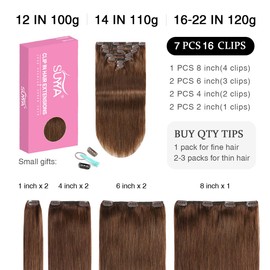 SUYYA Clip in Hair Extensions Real Human Hair,Chocolate Brown Human Hair Extensions Clip ins Straight Human Hair Clip ins Double Weft Hair Extensions Clip ins 7pcs 120g (20 inches #4 Dark Brown)