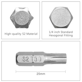 DAKCOS 20-Piece T30 Torx Bit Set, Premium S2 Alloy Steel 1-inch Long Screwdriver Insert Bits Hex Shank with Quick Release Slot