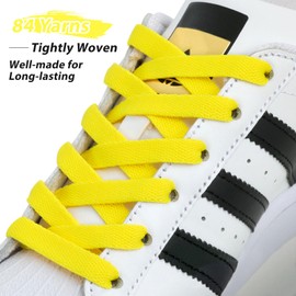 Puzeam Upgrade Tight Weave Flat Shoelaces 16 Colors 5/16" Wide Shoe Laces for Sneakers-Yellow-120