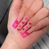 Heart Press on Nails Long Coffin Valentines Fake Nails, Pink