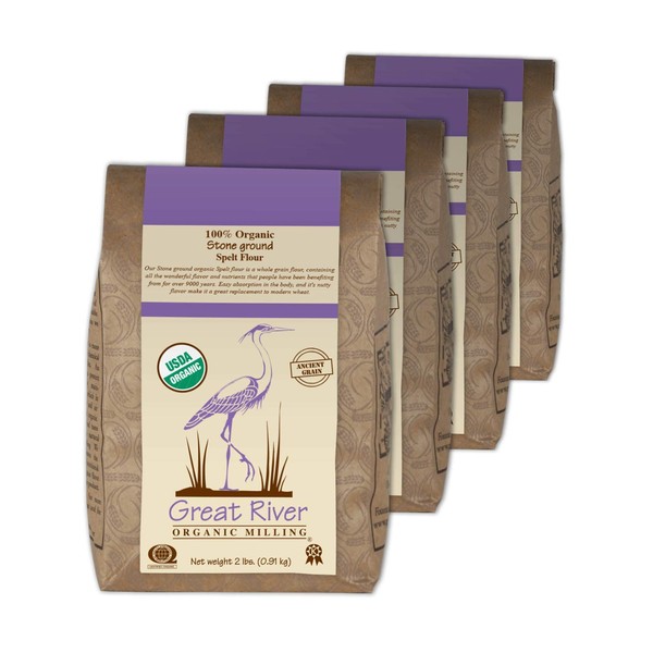 Great River Organic Milling, Specialty Flour, Spelt Flour, Stone Ground, Organic, 2-Pounds (Pack of 4)