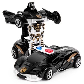 Highttoy Transforming Car Toy for Kids Ages 3-7,Police Toy Car Robot Toys for Kids Friction Vehicle Toy Gifts for Kids Transforming Robot Car Toys for Boys Girls Black