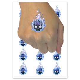 Flaming Skull Ghost Skeleton Head Monster Temporary Tattoo Water Resistant Fake Body Art Set Collection - 54 1" Tattoos (1 Sheet)