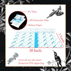Hysimedy Tattoo Aftercare Bandage 10 Inch x 2 Yards Second Skin Transparent Waterproof Tattoo Cover Up Patch Supplies for Skin Recovery Healing Showering