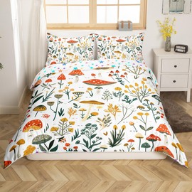Feelyou Botanical Theme Duvet Cover Boys Girls Twin Size Mushroom Stuff Bedding Set Ultra Soft Plant No Comforter Mushroom Bedspread Cover Room Decor Nature Bedclothes Zipper