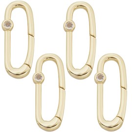 SUNNYCLUE 1 Box 4Pcs Real 18K Gold Plated Oval Spring Clip Spring Keychain Ring Brass with Cubic Zirconia Trigger Gate Snap Hook Carabiner Clasp Buckle for Purse Jewellery Bag Lanyard Keychain DIY