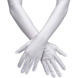 Opera Gloves 1920s Long Glove Classic Satin Elbow Length Gloves 22 Inch Adult Size for Women Lady Special Occasion Evening Party (White)