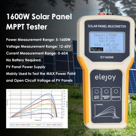 Solar Panel Tester, 1600W Photovoltaic Panel Multimeter Manual/Auto MPPT Tester with Backlight, Solar Panel Powered, LCD Multimeter for Measuring The MAX Power of Photovoltaic Panels, Voltage Tester