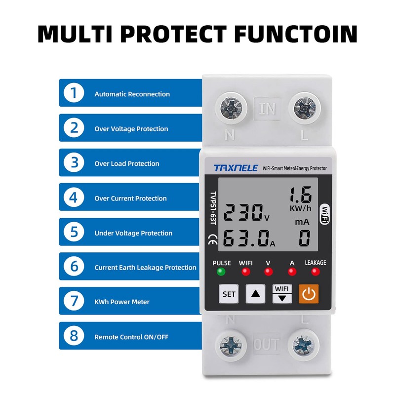 Intelligent Energy Meter Wi-Fi AC 63A 80-300V Protection Against Intelligent