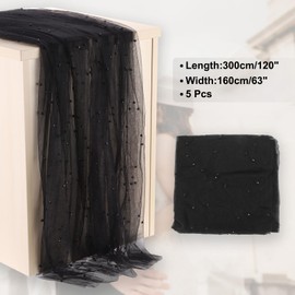 PATIKIL 10Ft Pearl Table Runner, 3Pcs Sheer Tulle Fabric Lace Tablecloth Chiffon Wedding Table Cloth for Bridal Shower Birthday Party Dessert Arch Veil Decor, Black (63x120inch)