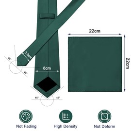 URAQT Green Ties for Men, 2 Pcs Classic Men's Solid Color Necktie Set with Pocket Square and Tie Clip, Skinny Green Tie Formal Necktie Hankies for Women Men Business Wedding Christmas Party