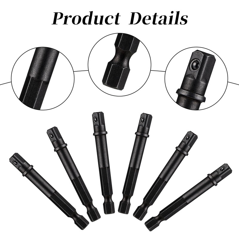 6 Pack 1/4 Inch Square Socket Adapter Bits for Drill