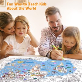 Jar Melo Giant Coloring Poster for Kids; World Map Jumbo Wall Coloring Poster, 45.3" x 31.5",Large Coloring Book Tablecloth Gift for Class School Home