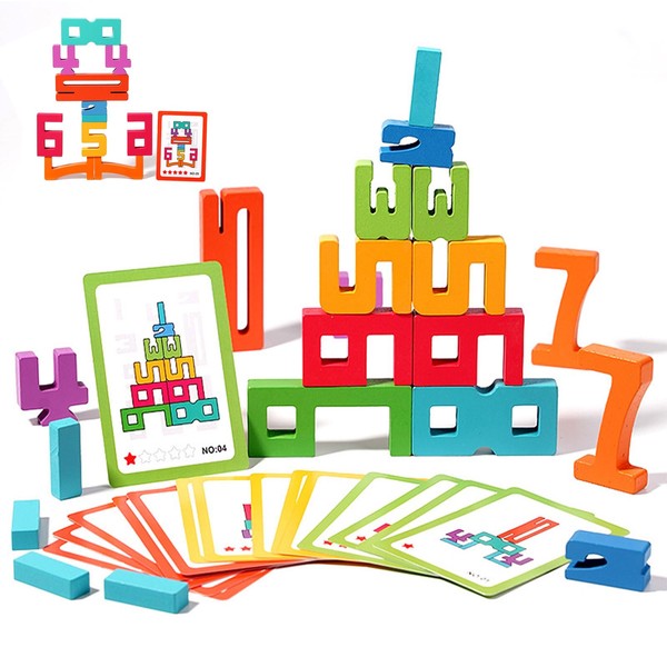 GERUI 20Pcs Wooden Building Blocks,15Pcs Cards,Wooden Number Blocks Toys for