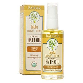 Badger - Jojoba Hair Oil, Rosemary & Tea Tree, Hair Oil for Dry Scalp, Balancing Herbal Hydration, Certified Organic Hair Oil, Jojoba Oil for Hair, Jojoba Organic Hair Oil, Jojoba Oil Organic, 5.4 oz