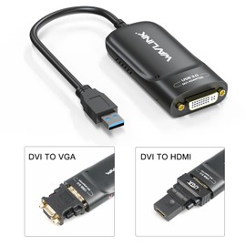 WAVLINK USB 3.0 to HDMI/DVI/VGA Adapter with Audio Port - Support up to 6 Monitor and 2048x1152, DisplayLink Certified External Graphics Card Adapter for Windows/MacOS/Chrome OS (DL-3900 Chip)