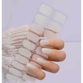 Gelnägel-Aufkleber, 20 Stück, semi-permanente Nägel mit Milch-Effekt, DIY-Set mit Feile und Holzstab, koreanische Gelnägel, nicht schädlich, einfach anzuwenden.