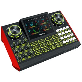 Audio Mixer, Sound Board for Pc/Phone Live Streaming Singing Gaming, Podcast Mixer for 3.5mm/Xlr Dynamic Microphone, Live Sound Card with DJ Mixer Effects & Voice Changer, Denoise, One Click Mute