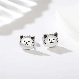 arete de plata de ley 925 con diseño de gato hipoalergénico para gatito, joyería para amantes de los gatos, regalos para mujeres