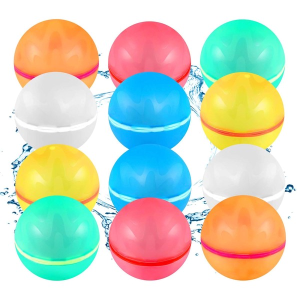 SOPPYCID 12 Pcs Reusable Water Balloons, Pool Beach water Toys for Boys and Girls, Outdoor Summer Toys for Kids Ages 3-12, Magnetic Water Ball for Outdoor Activities