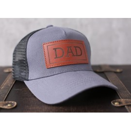 Dad Hat Gift for Fathers Day for Dad Trucker Hat for Dad Golf Hat for Dad Custom Leather Patch Hat for New Dad Charcoal