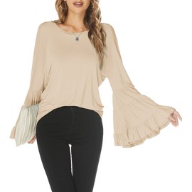 Hount Women Vintage Bell Sleeve Shirts 70s Disco Tops Plus Size Crewneck Tops(Apricot,X-Large)