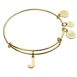 Alex and Ani Expandable Bangle for Women, Initial J Letter Charm, Shiny Gold Finish, 2 to 3.5 in