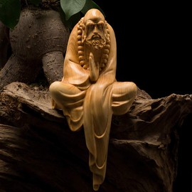 Dharma Daishi Seated Statue, High Quality Natural Boxwood Carved Dharma Statue, Wooden Buddha Statue, God Statue, Buddhist Art, Daruma Bodhi Dharma, Founder of Chinese Zen Buddhism, Zazen, Shaolin