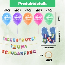 20 Colourful Latex Balls + 1 School Decoration Banner, with ABC 123 Pattern, Suitable for School Child 2025, School Cone Boys and School Cone Girls for School Party, Reception Party, Gathering