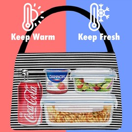 OPUX Lunch Bag for Women, Insulated Lunch Box Tote for Girls Work Adult School, Small Reusable Cooler Bag Lunch Container Food Tote for Travel Picnic, Fits 11 Cans, Stripe Black