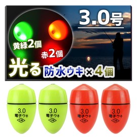 (Easy to Use for Beginners to Advanced) Electric Float Night Fishing Set of 4 (2 Red & Green 2 Each No. 3)