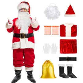 KOMUSMO Santa Suits for Men, 9PCS Santa Claus Costume, Christmas Santa Suit, Classic Xmas Adult Santa Costume Cosplay