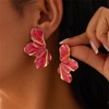 Irregular Flower Earrings Gold Plated Unique Charm Enamel Pink Large