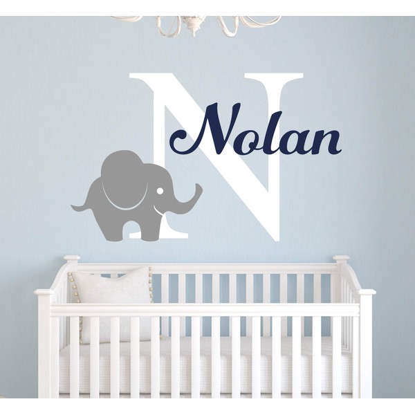Name Elephant Wall Decal - Custom Elephant Wall Decal - Baby Nursery Decor Personalized Vinyl Art Mural Sticker