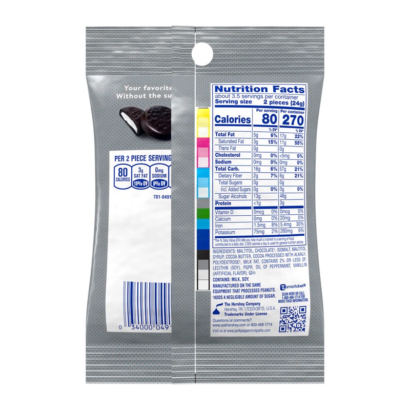 YORK Zero Sugar Chocolate Peppermint Patties, Candy Bags, 3 oz