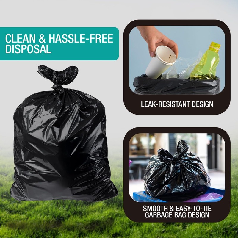 32-33 Gallon Black Trash Bags, Heavy-Duty | 32” x 38”
