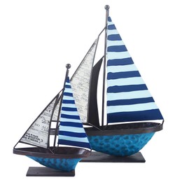 YOUUGIOR 2PCS Metal Sailboat Model Decoration American Sailing Boat Home Decor Set，Beach Nautical Design