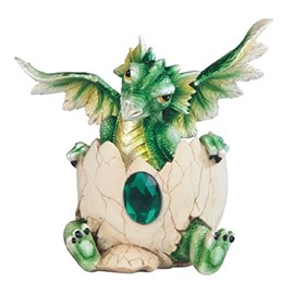 ICE ARMOR 5" H Fantasy May Birthstone Green Dragon Baby Hatchling in Egg Figurine - Exquisitely Detailed Mythical Dragon Figurine Sculpture, Hand Painted Collectible Statue for Fantasy Enthusiasts