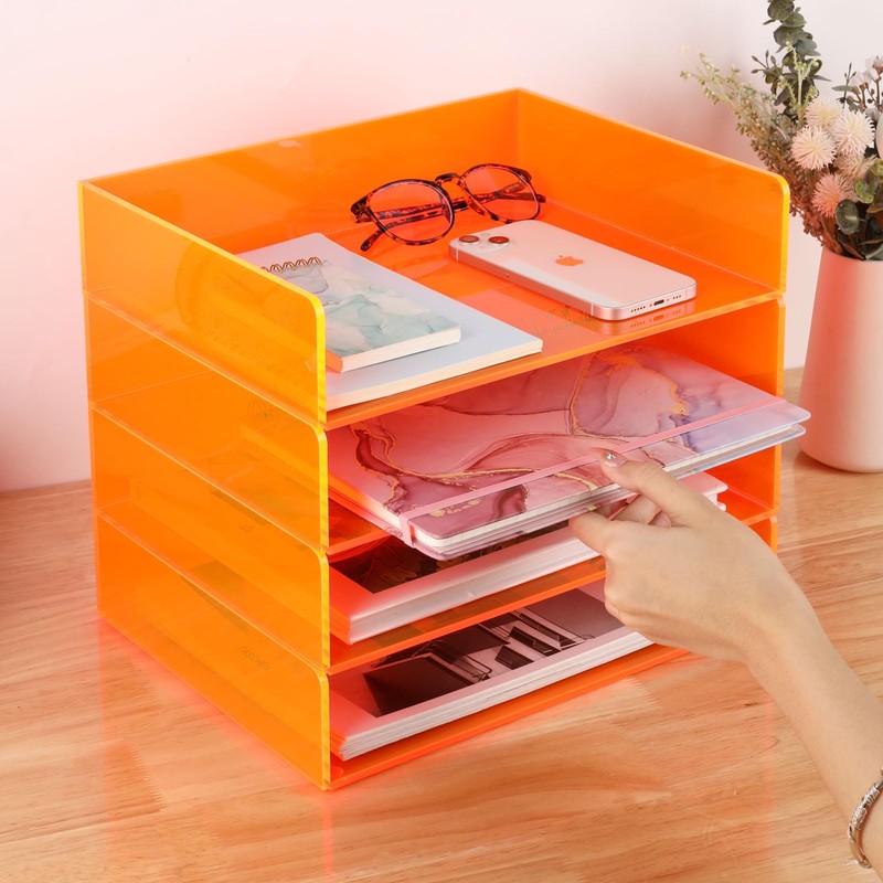 Gelite Acrylic File Organizer for Desk 4 Tiered Stackable Letter