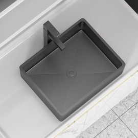 Black Vessel Sink Stainless Steel - Fulorni 19"x15" Bathroom Vessel Sink Gunmetal Black 16 Gauge Nano Titanium Plating Above Counter Rectangle Vanity Lavatory Bath Sink Basin