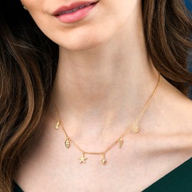 Diamond Treats 925 Sterling Silver Gold Pendant Necklace, Gold Chain for Women Teens with Starfish, Shell, Seahorse and Coral Pendants, Nautical Pendant Necklaces for Women, Sterling Silver