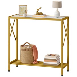Tajsoon 28.3" Entryway Table, 2-Tier Small Consle Table for Entryway, Narrow Sofa Table with Shelves, Entrace Table for Hallway, Living Room, Corridor, Office, Gold & White